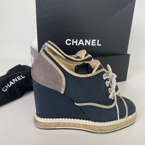 Chanel Wedge Lace Up Platforms. Used